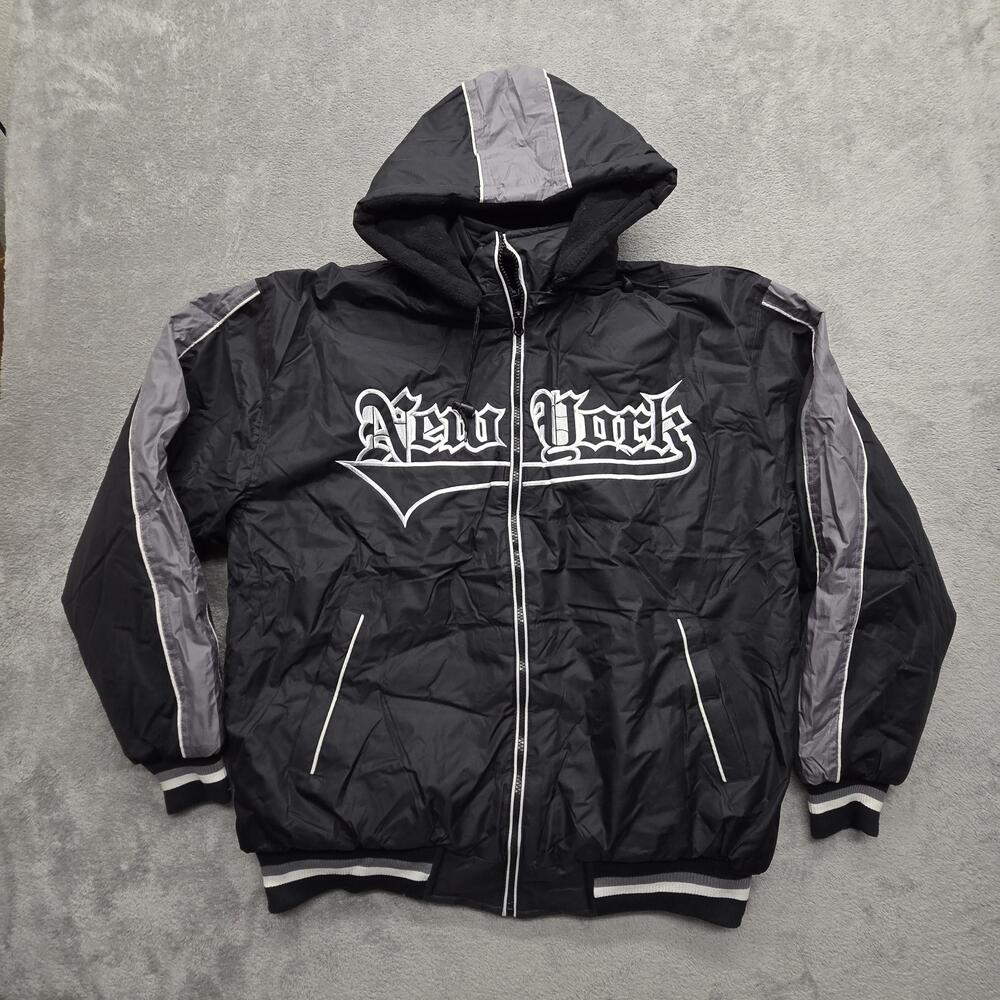 New York Lada Jacket Mens XL Black Varsity Hooded Lined Insulated